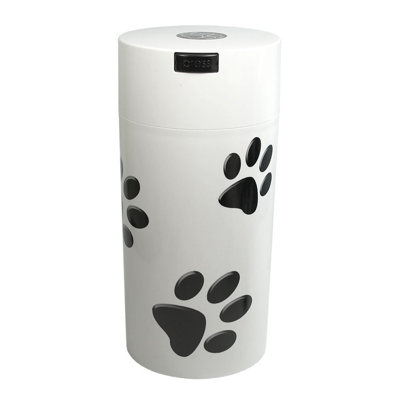 TIGHTPAC Pawvac 24 Ounce Vacuum Sealed Pet Food Storage Container; White/Black Paws - Image 1